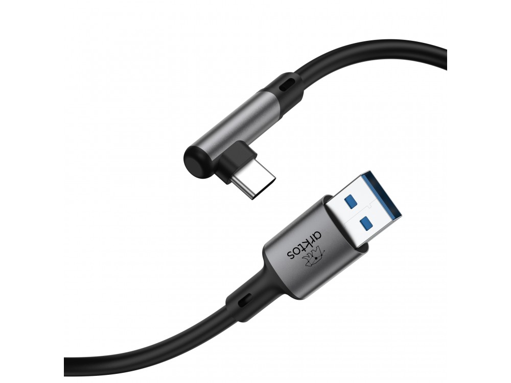 Arktos Hyperconnect 5μ. Elbow Καλώδιο Γωνιακό 90° USB-A σε USB-C 3.0, 5Gbps / 100W, Νάυλον Ύφανση για Oculus / iPad / Samsung