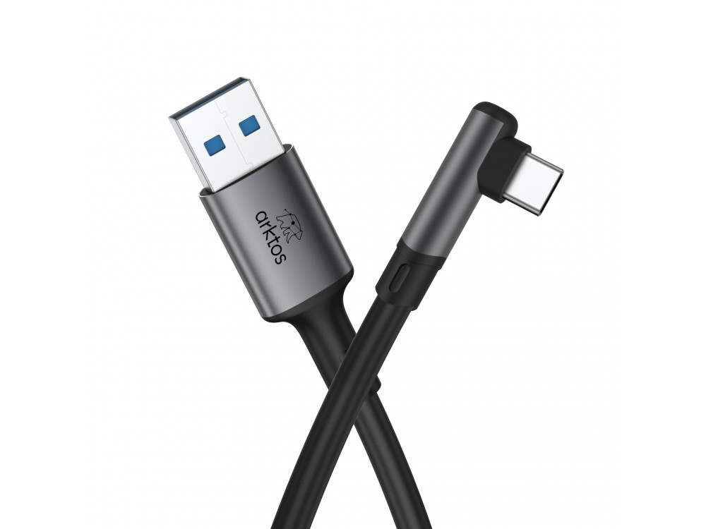 Arktos Hyperconnect 5μ. Elbow Καλώδιο Γωνιακό 90° USB-A σε USB-C 3.0, 5Gbps / 100W, Νάυλον Ύφανση για Oculus / iPad / Samsung