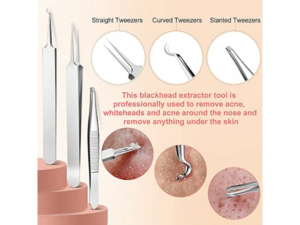 BESTOPE Set of 10 Face Tools, Blackhead removal, with Carrying Case