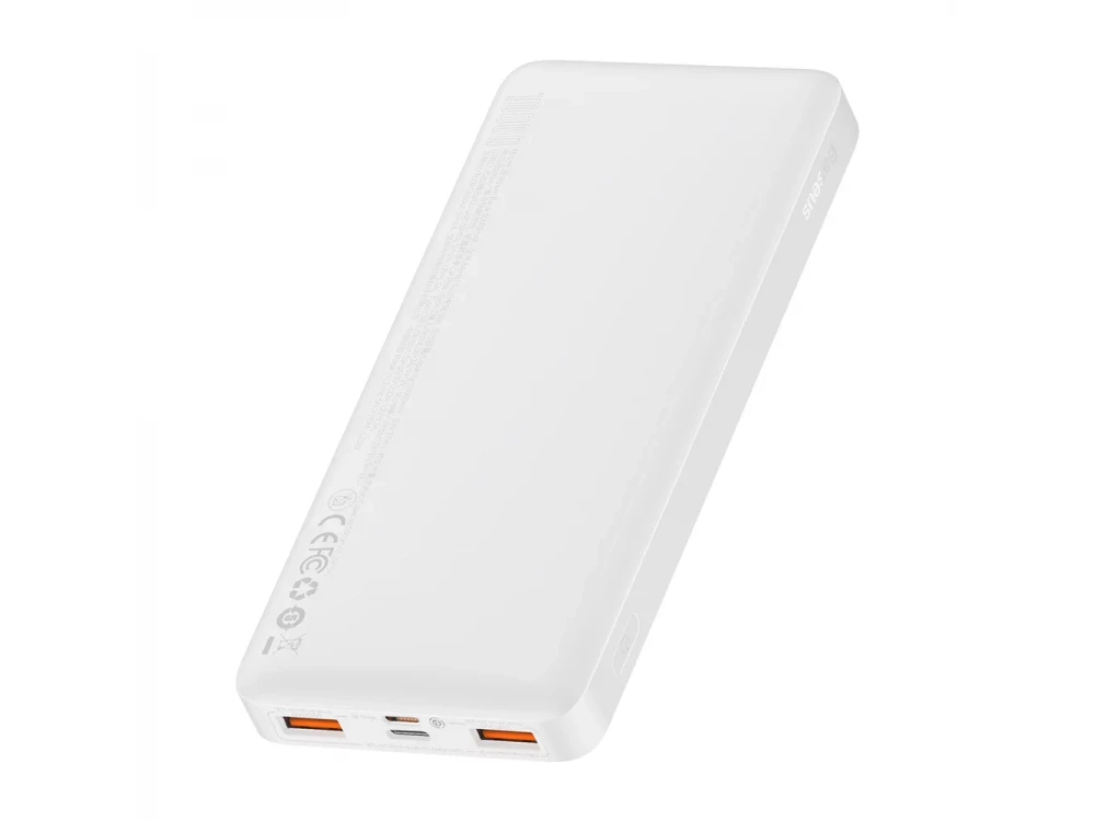 Baseus Bipow Overseas Edition Power Bank 10000mAh 20W with Power Delivery / QC3.0 & Micro USB Cable 25cm, White