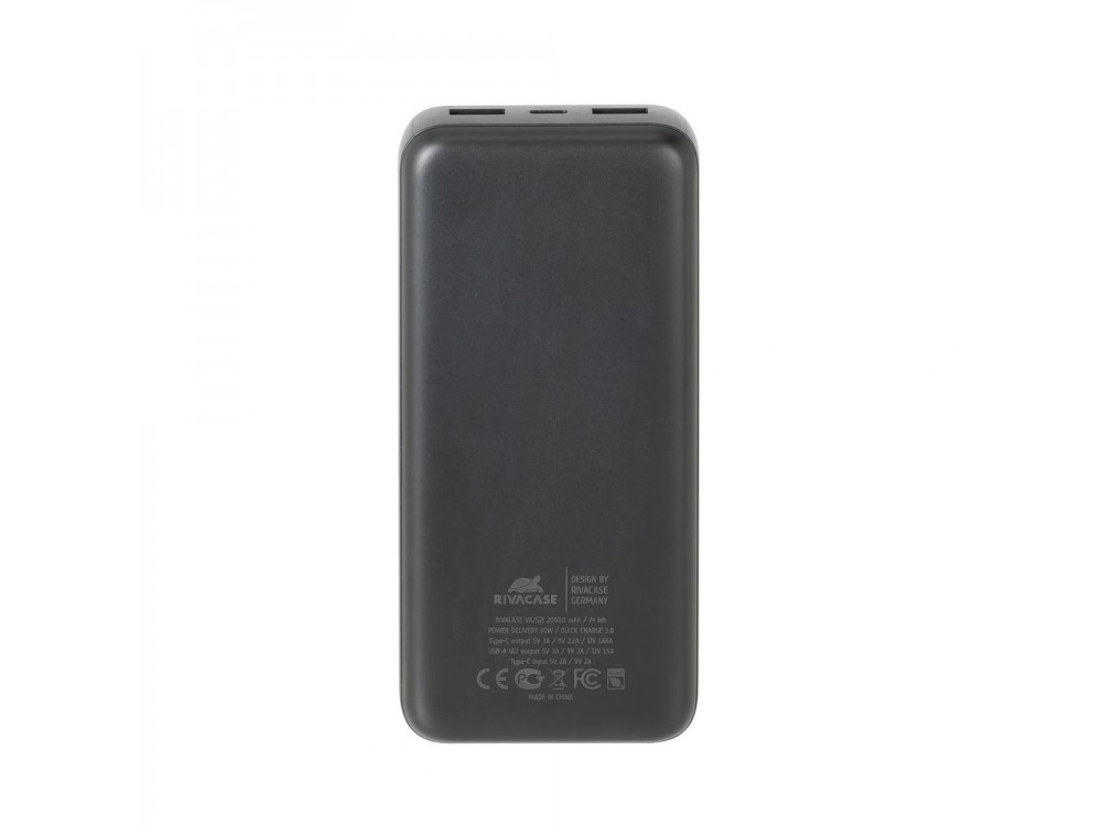 Rivacase VA2521 20000 PD 20W USB-C Power Bank with LCD Screen 20,000mAh Power Delivery & QC3.0, Black