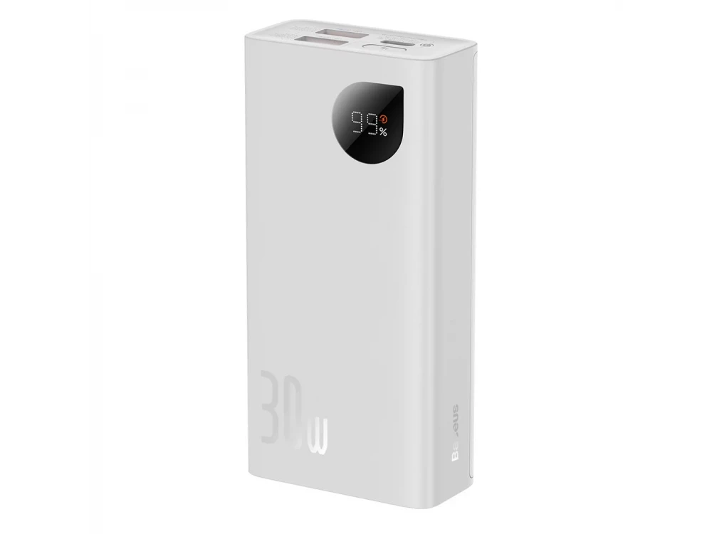 Baseus Adaman2 Power Bank 10000mAh 30W με 2 Θύρες USB-A και 1*USB-C Power Delivery / QC 3.0 / VOOC & Καλώδιο Type-C, White