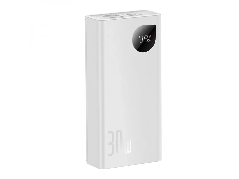 Baseus Adaman2 Power Bank 10000mAh 30W με 2 Θύρες USB-A και 1*USB-C Power Delivery / QC 3.0 / VOOC & Καλώδιο Type-C, White