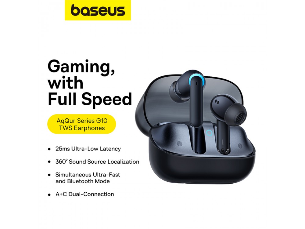 Baseus AeQur G10 ANC Bluetooth 5.3 Ακουστικά TWS, Gaming 25ms Letancy, Dual Connectivity & 25Η Playtime, Cluster Black