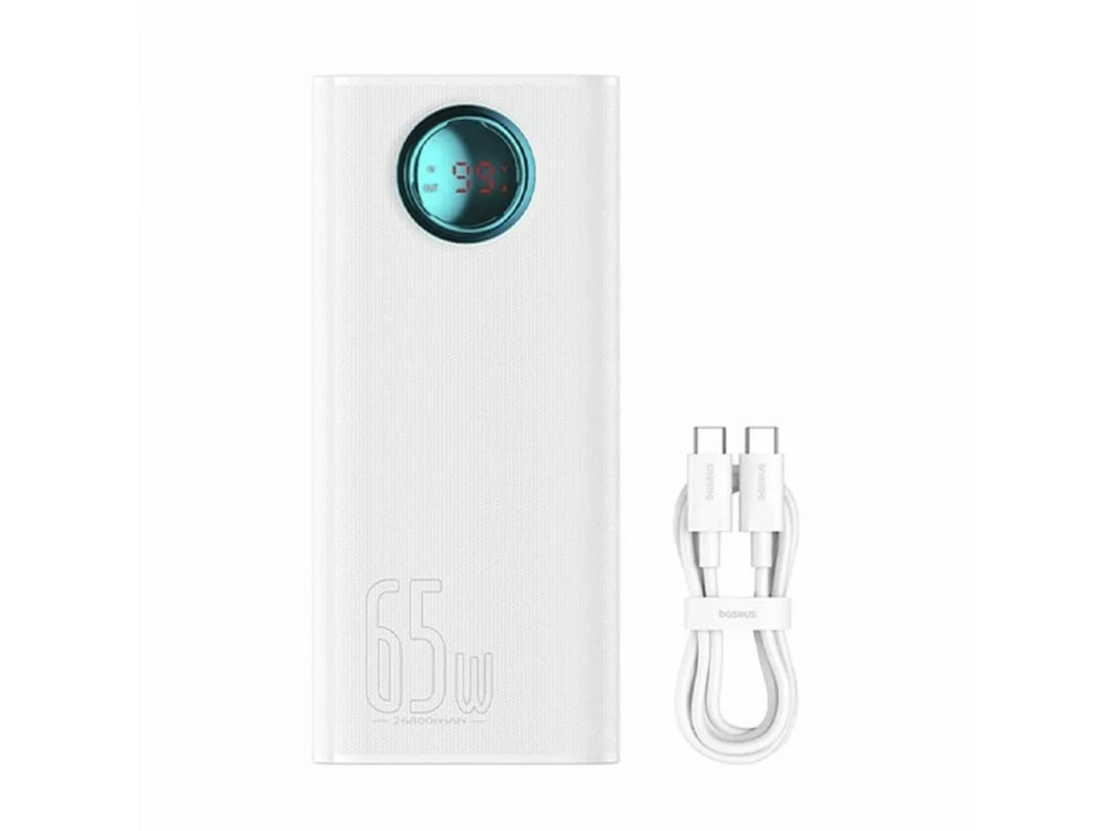 Baseus Amblight Power Bank 26800mAh 65W με 4 Θύρες USB-A & 1 Θύρα USB-C Power Delivery / Quick Charge 3.0, White