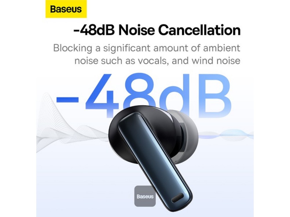 Baseus Bowie M2s ANC Bluetooth 5.3 Ακουστικά TWS, Active Noise Cancelling (-48dB), 4 Mic ENC & 30Η Playtime, Cluster Black