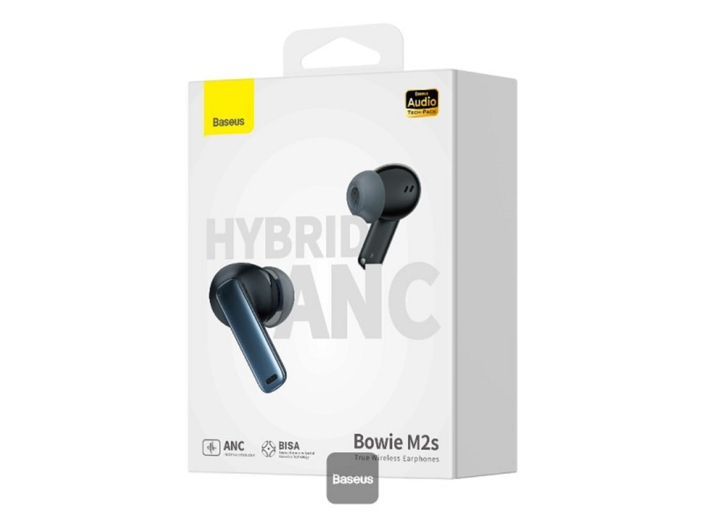 Baseus Bowie M2s ANC Bluetooth 5.3 Ακουστικά TWS, Active Noise Cancelling (-48dB), 4 Mic ENC & 30Η Playtime, Cluster Black