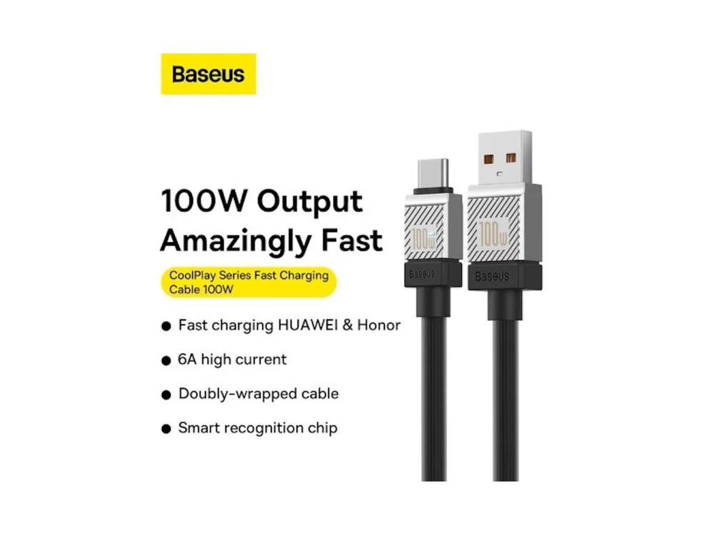 Baseus Coolplay Καλώδιο USB-C σε USB-A 100W, 1μ. με Διπλή Πλέξη, Black