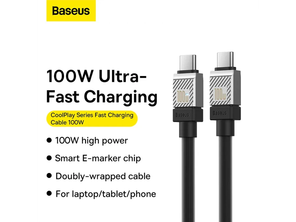 Baseus Coolplay Καλώδιο USB-C σε USB-C 100W, 1μ. με Διπλή Πλέξη, Black