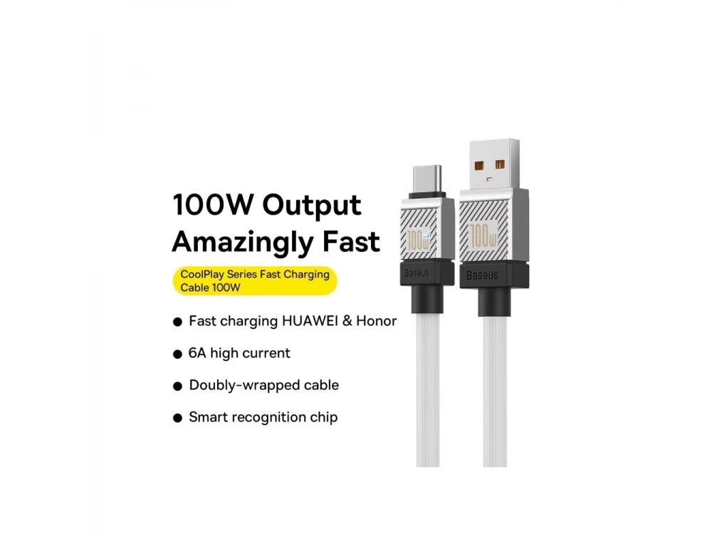 Baseus Coolplay Καλώδιο USB-C σε USB-A 100W, 1μ. με Διπλή Πλέξη, White