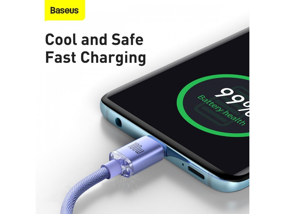 Baseus Crystal Shine Series, Καλώδιο USB-C 100W με Νάυλον Ύφανση 1.2μ, Purple