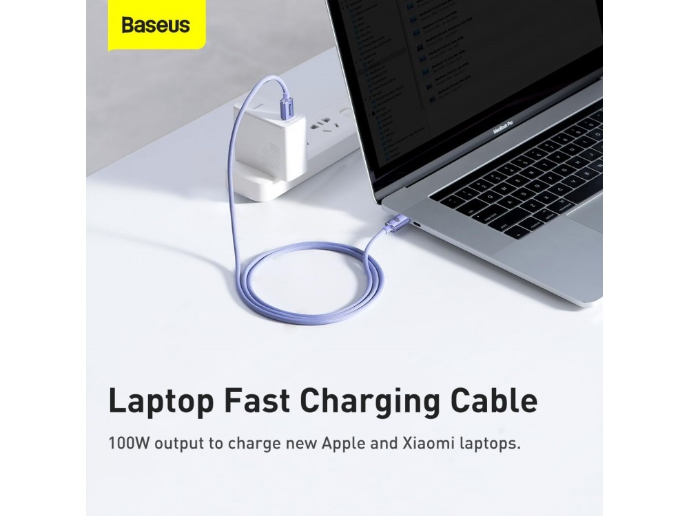 Baseus Crystal Shine Series, Καλώδιο USB-C 100W με Νάυλον Ύφανση 1.2μ, Purple