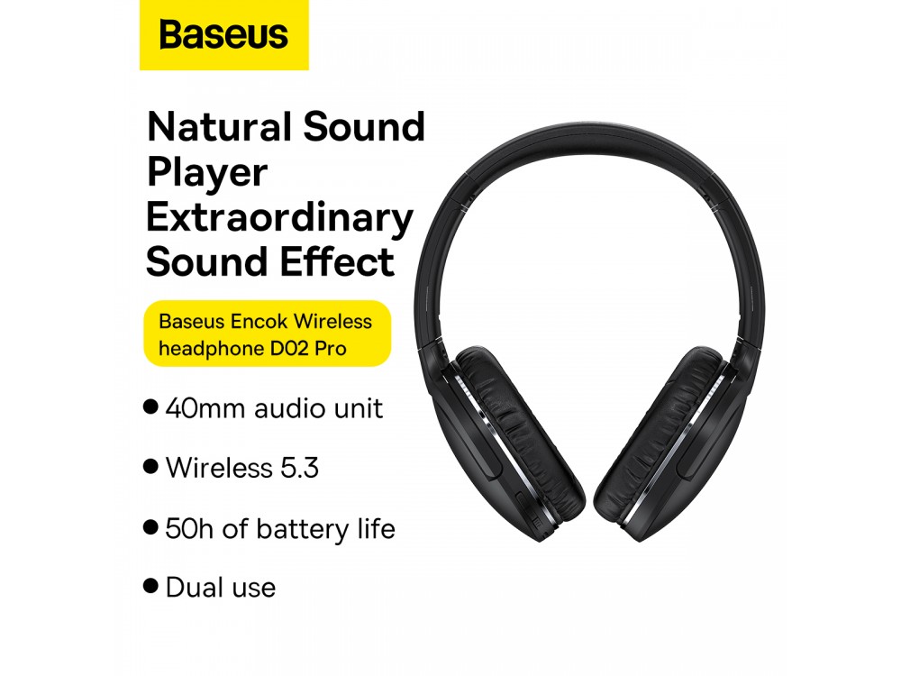 Baseus Encok D02 Pro Bluetooth 5.3 Ακουστικά, Low Latency & 50Η Playtime, Black