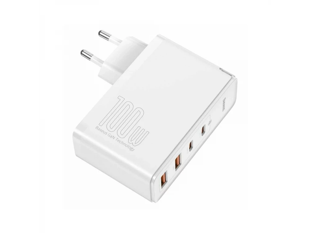 Baseus GaN2 Pro Φορτιστής Πρίζας 100W, PD3.0, QC3.0, SCP, PPS με 2xUSB-C & 2xUSB-A, White