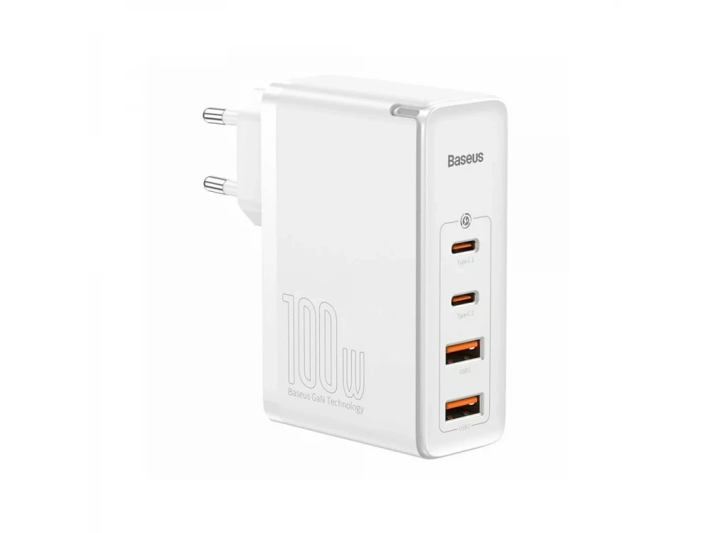 Baseus GaN2 Pro Φορτιστής Πρίζας 100W, PD3.0, QC3.0, SCP, PPS με 2xUSB-C & 2xUSB-A, White