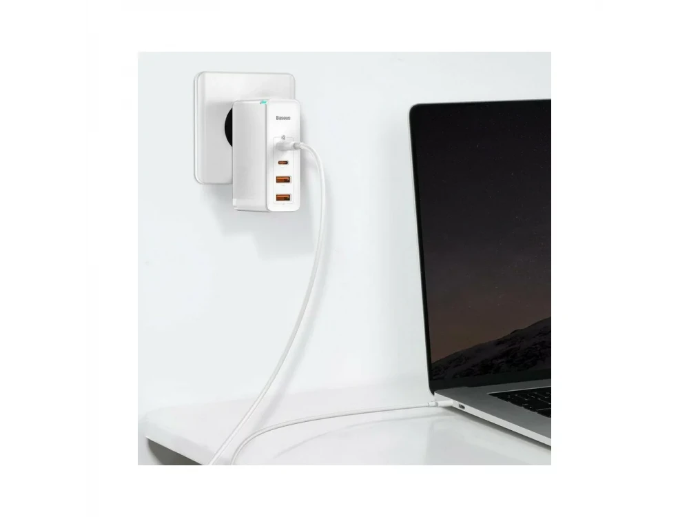 Baseus GaN2 Pro Φορτιστής Πρίζας 100W, PD3.0, QC3.0, SCP, PPS με 2xUSB-C & 2xUSB-A, White