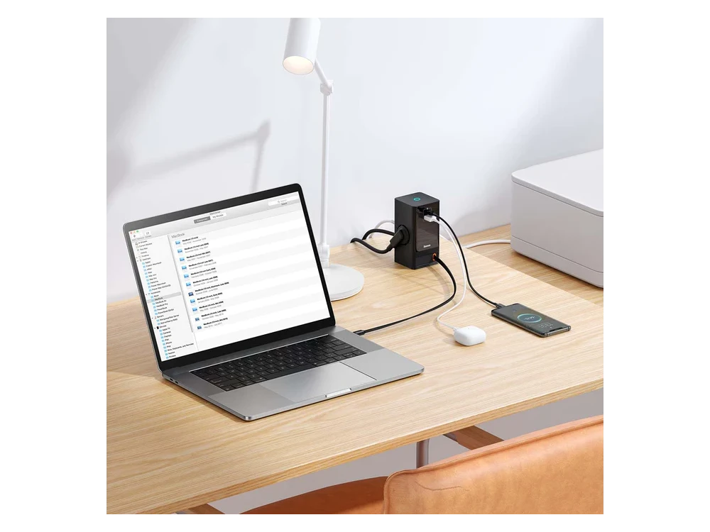 Baseus PowerCombo 5-in-1 Βάση Φόρτισης 65W με 2xSchuko, 1xUSB-A, 1xUSB-C & Καλώδιο USB-C, Μαύρη - ΑΝΟΙΓΜΕΝΗ ΣΥΣΚΕΥΑΣΙΑ