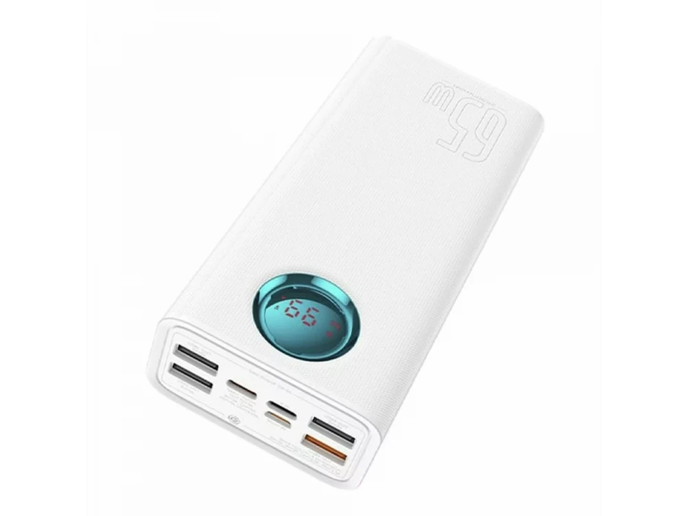 Baseus Amblight Power Bank 26800mAh 65W με 4 Θύρες USB-A & 1 Θύρα USB-C Power Delivery / Quick Charge 3.0, White