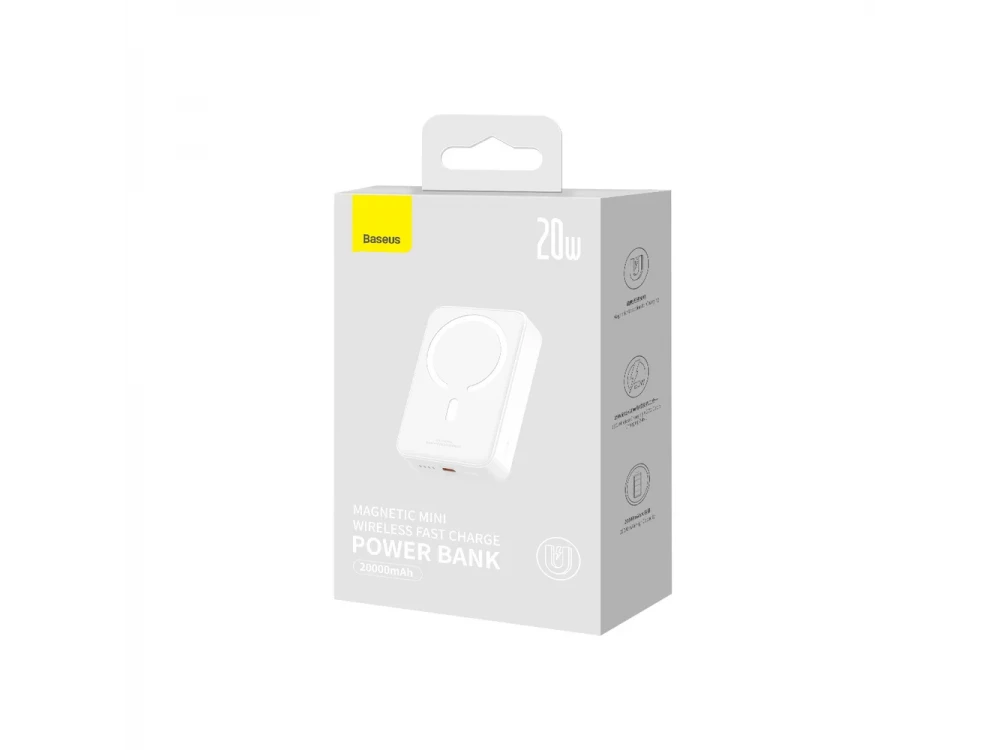 Baseus Mini Power Bank 20000mAh 20W με Θύρα USB-C Power Delivery & Ασύρματη Φόρτιση, Λευκό