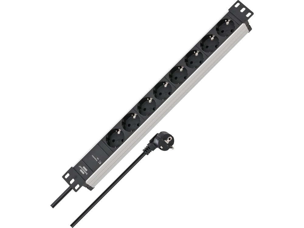 Brennenstuhl Alu-Line 8-outlet Surge Protection Strip, Power Strip & Surge Protector 19,500A for 19" Rack with 2M Cable