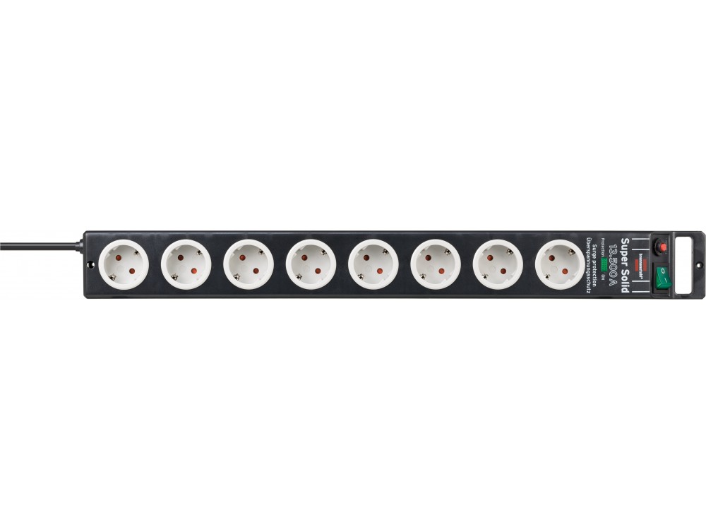 Brennenstuhl Super-Solid 8-outlet Extension Strip, 13,500 A Safety & 2.5m. Cord, Black