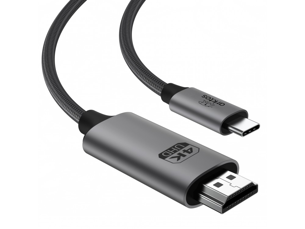 Arktos HyperConnect USB-C to HDMI 4K@60Hz Adapter 2m. Nylon Braiding Cable (Thunderbolt / HDMI 2.0), Black