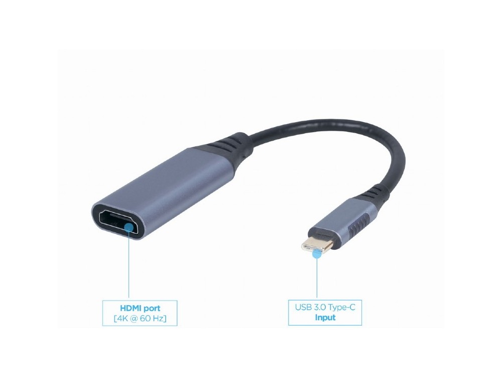 Cablexpert USB-C to HDMI 4K@60Hz Adapter, μήκος 15cm, Black