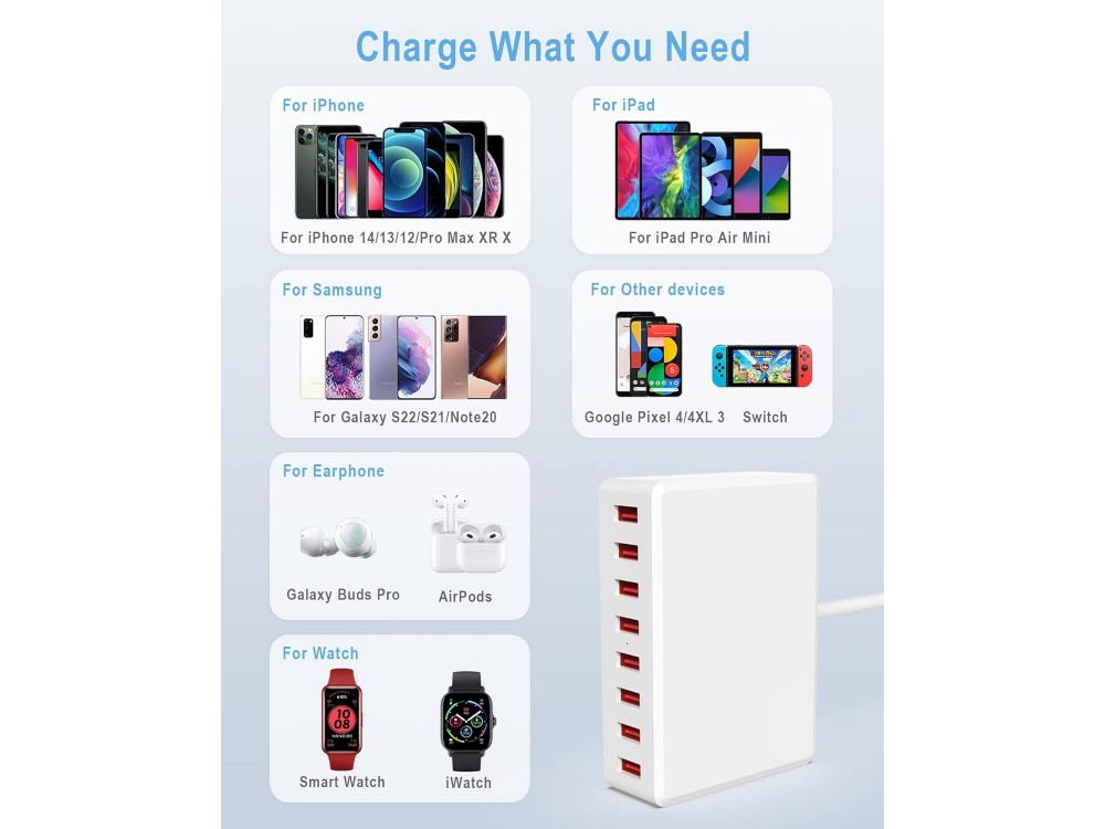 AJ Sparkit 8, 50W Charging Hub 8 Θυρών με 8 Θύρες USB-A, με Intelligent Triage & Temperature Control, White