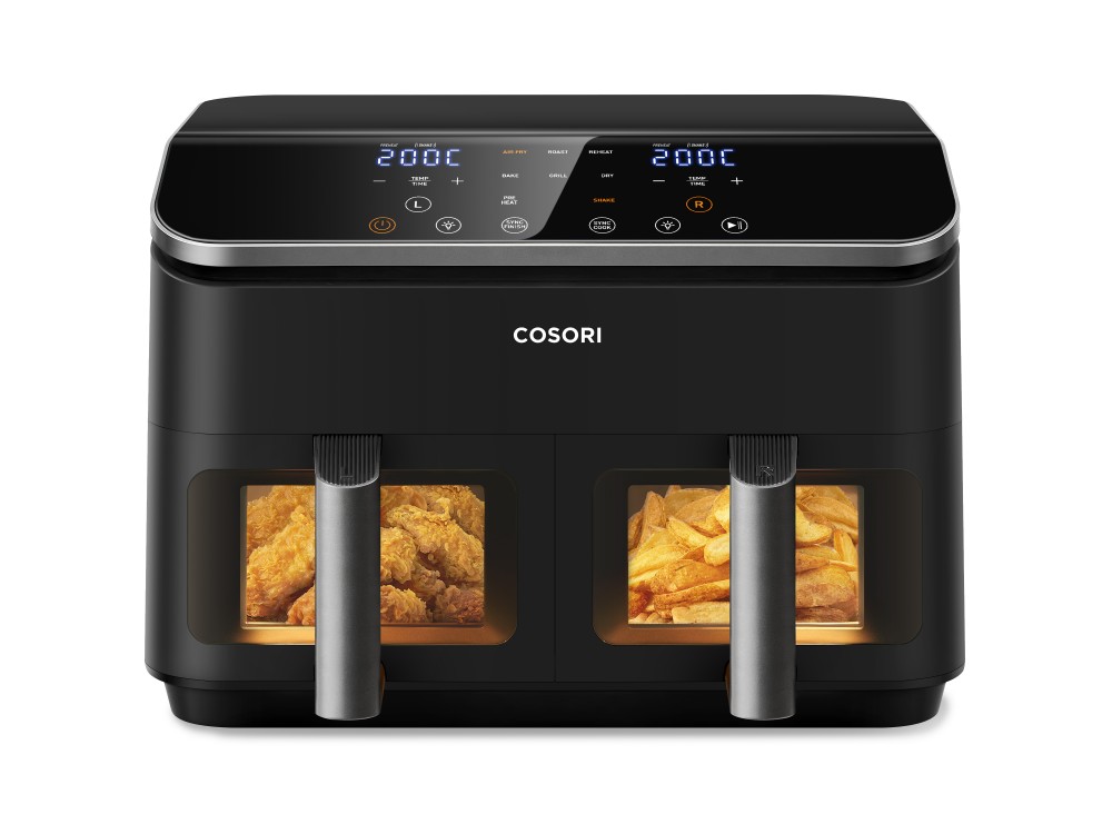 Cosori Dual Basket Air Fryer, Φριτέζα Αέρος XXL 8.5lt, με 2 Ξεχωριστούς Κάδους & Τζάμι Ελέγχου Ψησίματος, Έως 230°C