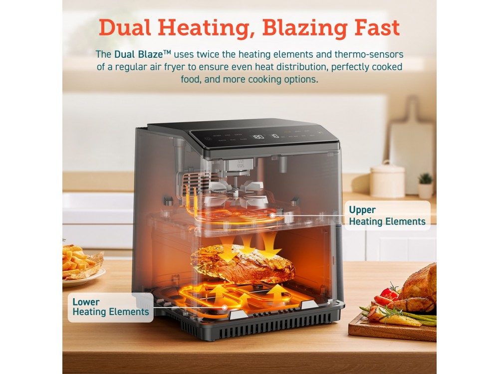 Cosori Dual Blaze Pro Air Fryer, Φριτέζα Αέρος XXL 6.4lt, 2 Heating Elements, 360° Air Circulation, με APP Control & Recipe Book