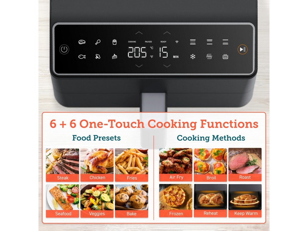 Cosori Dual Blaze Pro Air Fryer, Φριτέζα Αέρος XXL 6.4lt, 2 Heating Elements, 360° Air Circulation, με APP Control & Recipe Book