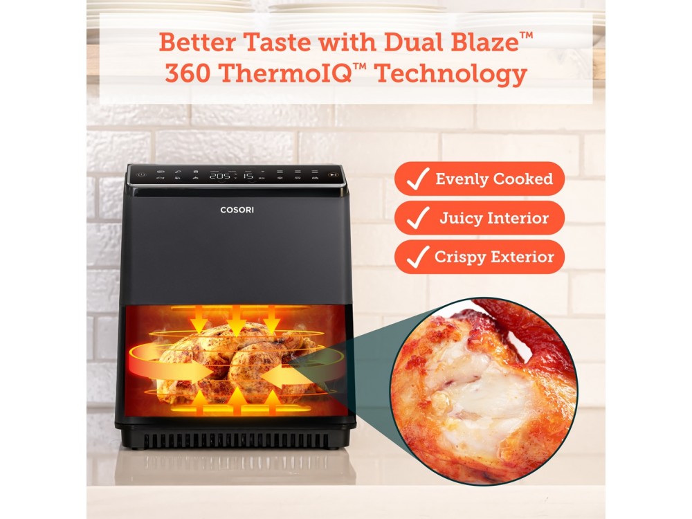 Cosori Dual Blaze Pro Air Fryer, Φριτέζα Αέρος XXL 6.4lt, 2 Heating Elements, 360° Air Circulation, με APP Control & Recipe Book