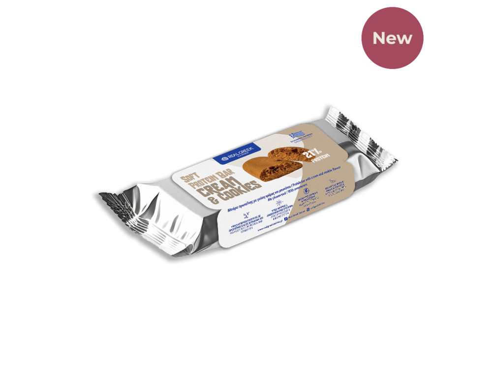 Real Greek Soft Protein Bar Cream & Cookies 22%, Μπάρα Πρωτεΐνής - Γεύση Cream & Cookies 50g