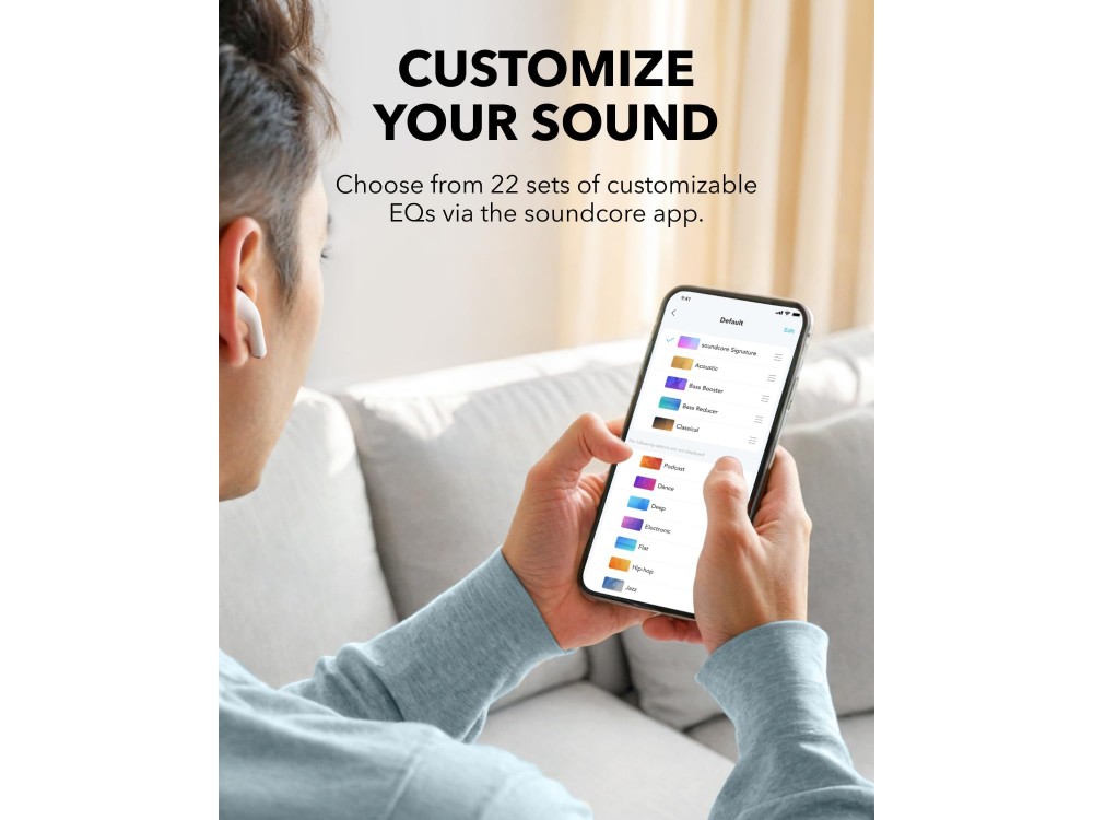 Anker Soundcore K20i TWS, Ασύρματα Semi-In-EarBluetooth 5.3 Ακουστικά με Fast Charge, ENC, 2 Mics & AI Noise Reduction, White