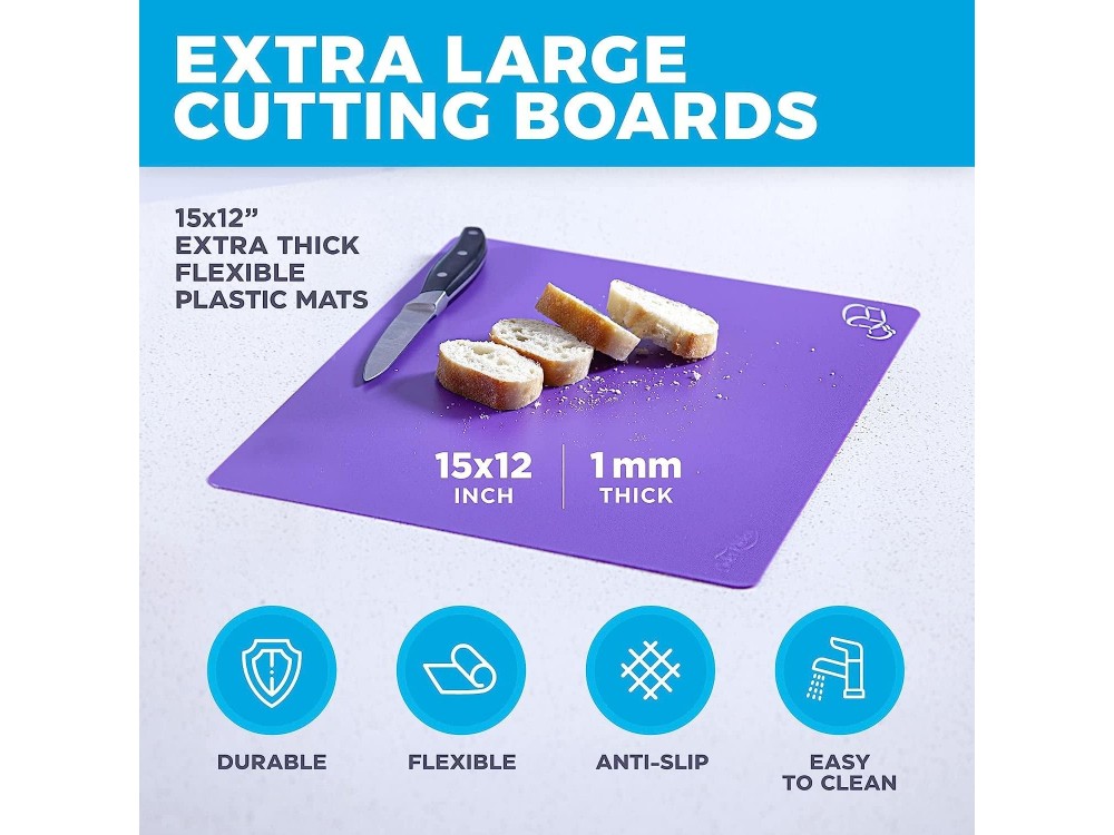 AJ 6-Pack Extra Thick Flexible Cutting Board Mats, Επιφάνειες Κοπής με Εικονίδια Τροφίμων, Σετ των 6τμχ