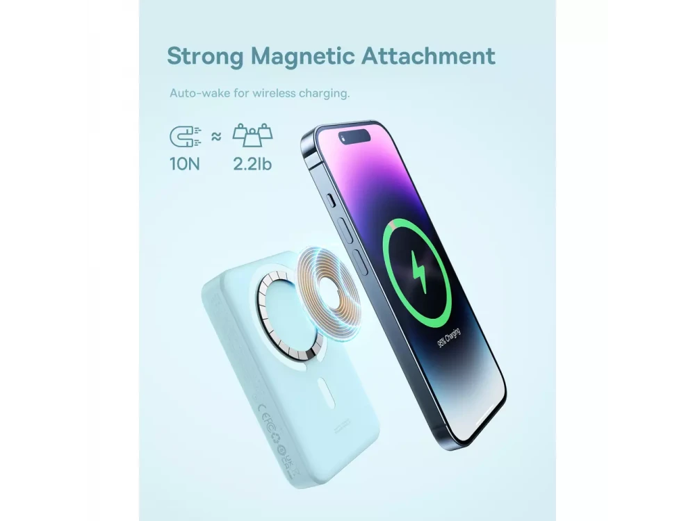 Baseus Mini Magnetic Power Bank 10000mAh 30W με MagSafe, Θύρα USB-C Power Delivery & Ασύρματη Φόρτιση, Sky Blue