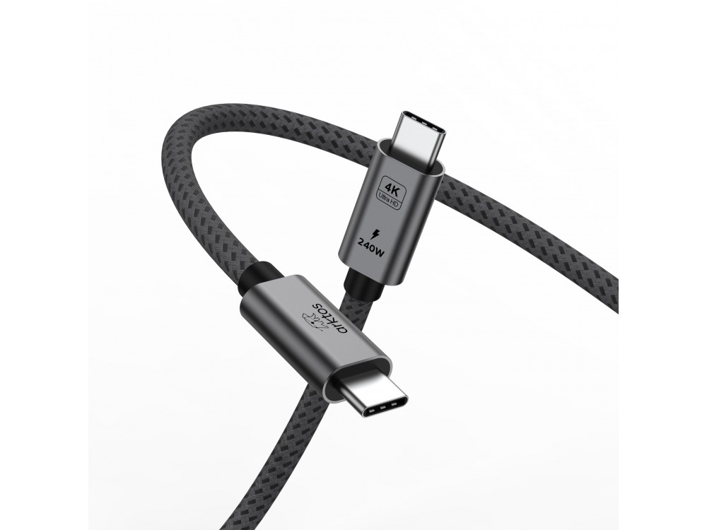 Arktos Hyperconnect 7μ. Καλώδιο USB-C σε USB-C 3.2 Gen2, 20Gbps, με Νάυλον Ύφανση, Silver