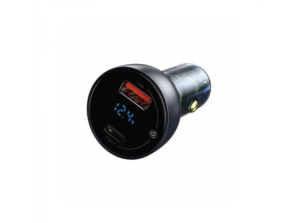 Baseus Particular Digital Display, Car Charger 65W, PD / PPS / Quick Charge with 1 USB-C + 1 USB-A Port, Black