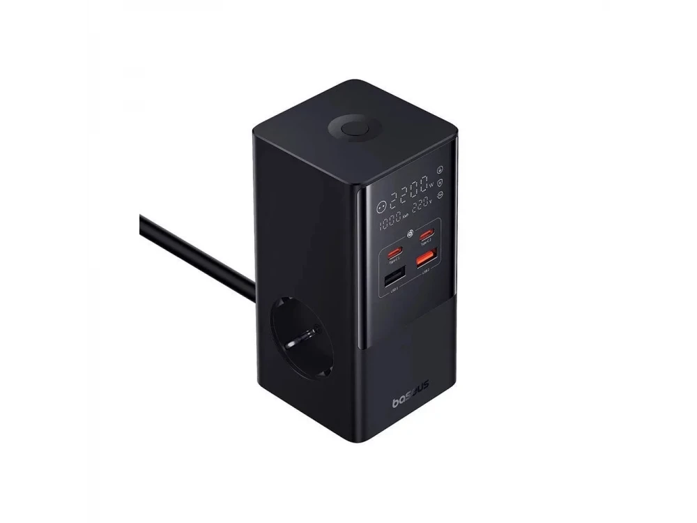 Baseus PowerCombo, Βάση Φόρτισης 100W, 2x AC, 2x USB-C, 2x USB-A με Καλώδιο 1.5m, Black