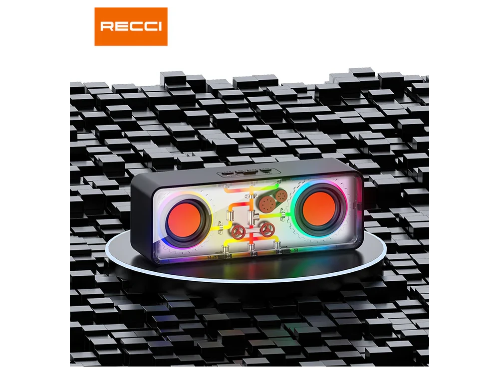 Recci RSK-W38 Space Station, Wireless Speaker Bluetooth 5.3, 10W, with RGB Lighting, Black - OPEN PACKAGE