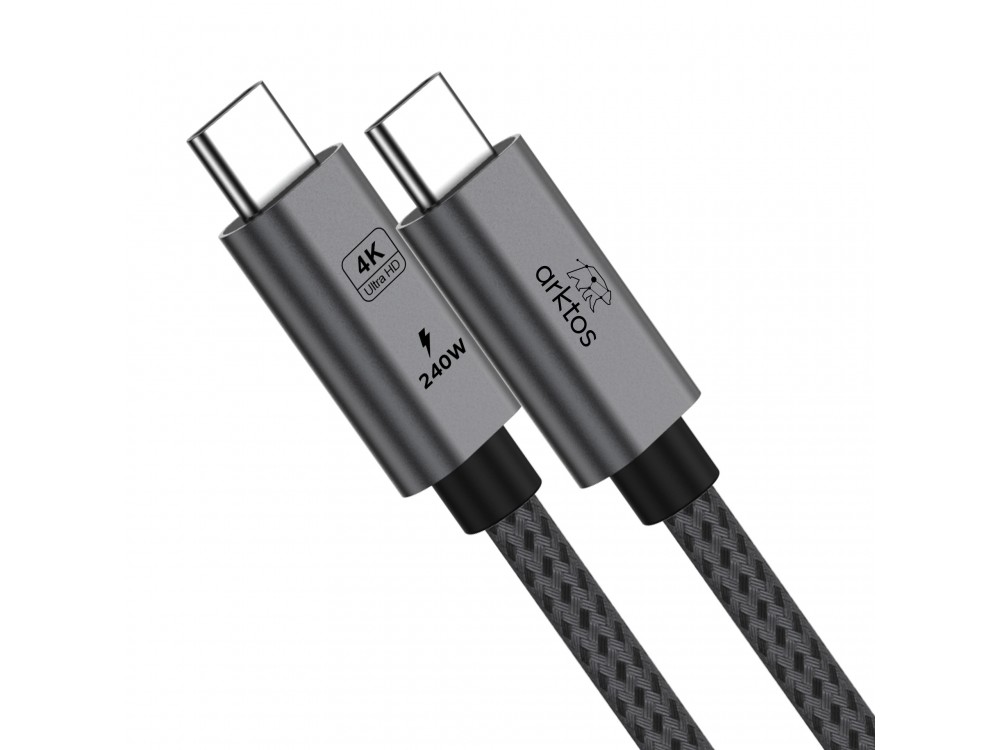 Arktos Hyperconnect 3μ. Καλώδιο USB-C σε USB-C 3.2 Gen2, 20Gbps / 240W, με Νάυλον Ύφανση, Silver