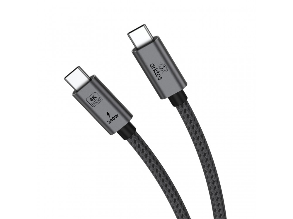 Arktos Hyperconnect 3μ. Καλώδιο USB-C σε USB-C 3.2 Gen2, 20Gbps / 240W, με Νάυλον Ύφανση, Silver