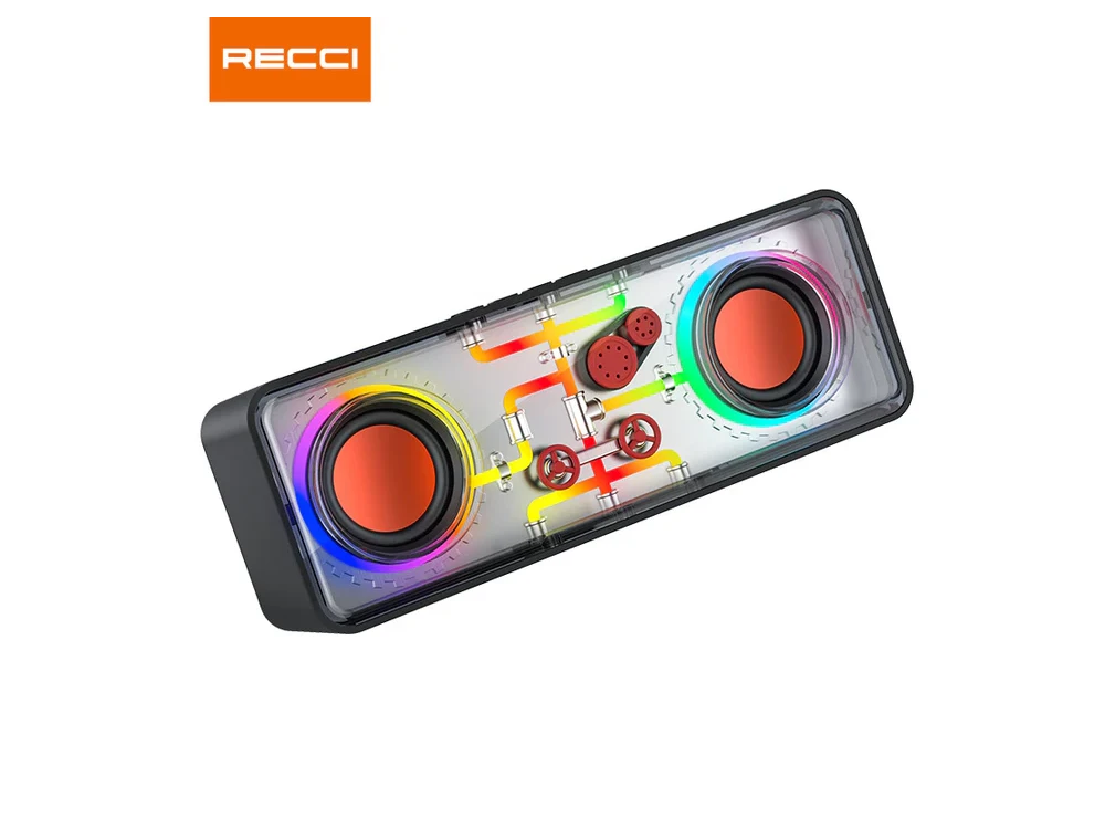 Recci RSK-W38 Space Station, Wireless Speaker Bluetooth 5.3, 10W, with RGB Lighting, Black - OPEN PACKAGE