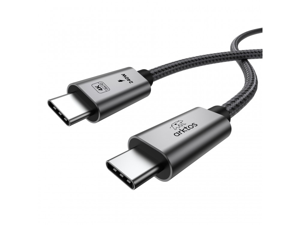 Arktos Hyperconnect 7μ. Καλώδιο USB-C σε USB-C 3.2 Gen2, 20Gbps, με Νάυλον Ύφανση, Silver