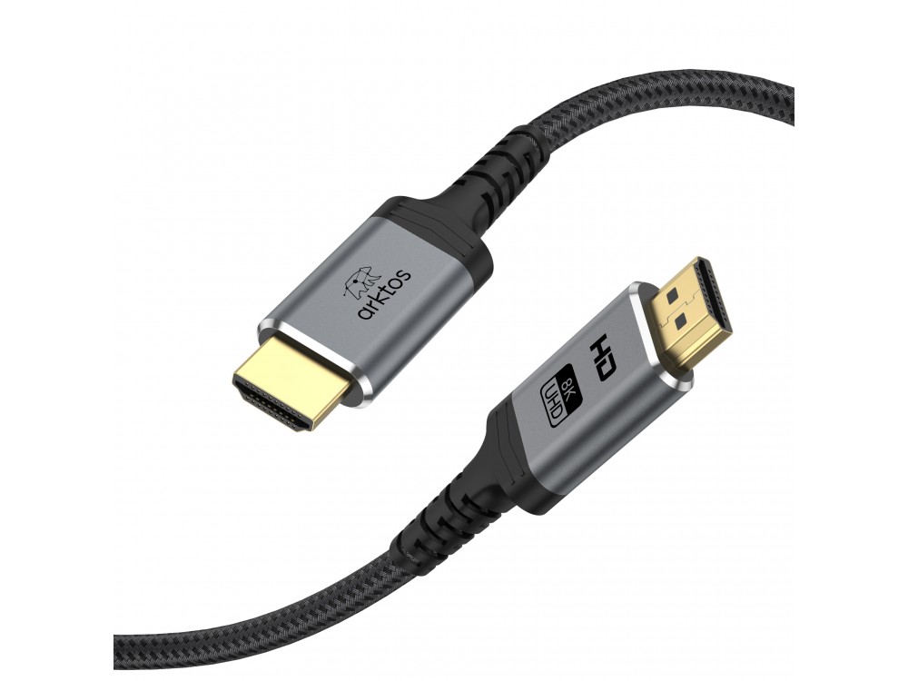 Arktos HyperConnect HDMI v2.1 8K@60Hz / 4K@120Hz, eARC, 48Gbps, HDR, 2m. Cable with Nylon Braid & Golden Connectors, Black