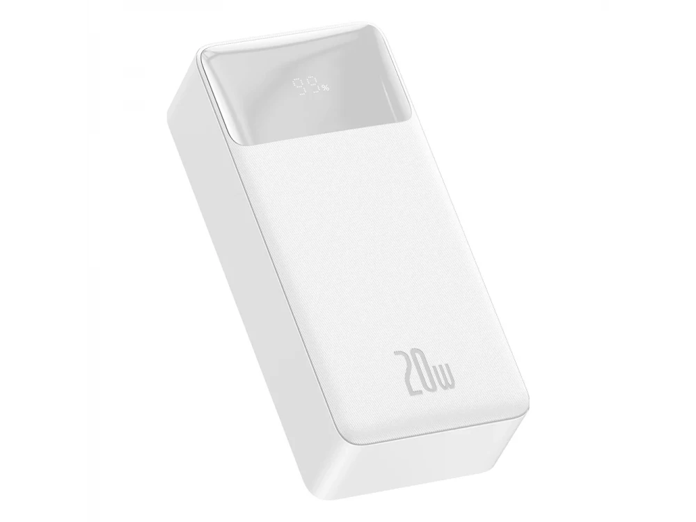 Baseus Bipow Overseas Edition Power Bank 30000mAh 20W με Power Delivery / QC3.0 & Micro USB Καλώδιο 25cm, White