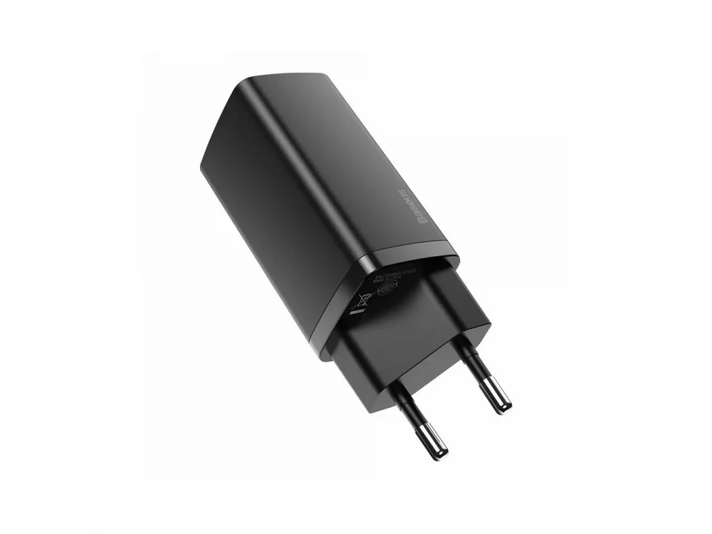 Baseus GaN2 Lite Φορτιστής Πρίζας 65W, PD3.0, QC3.0, SCP, PPS με 1xUSB-C & 1xUSB-A, Black