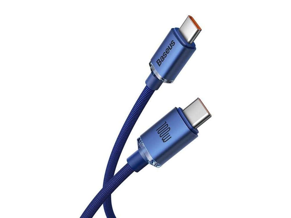 Baseus Crystal Shine Series, USB-C 100W Cable with Nylon Weaving 2m, Blue