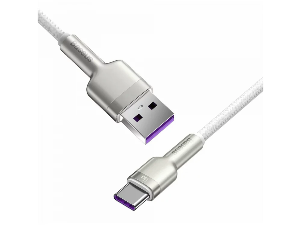 Baseus Cafule Cable USB-C to USB-A 66W, 1m. with Nylon Weave, Silver / White