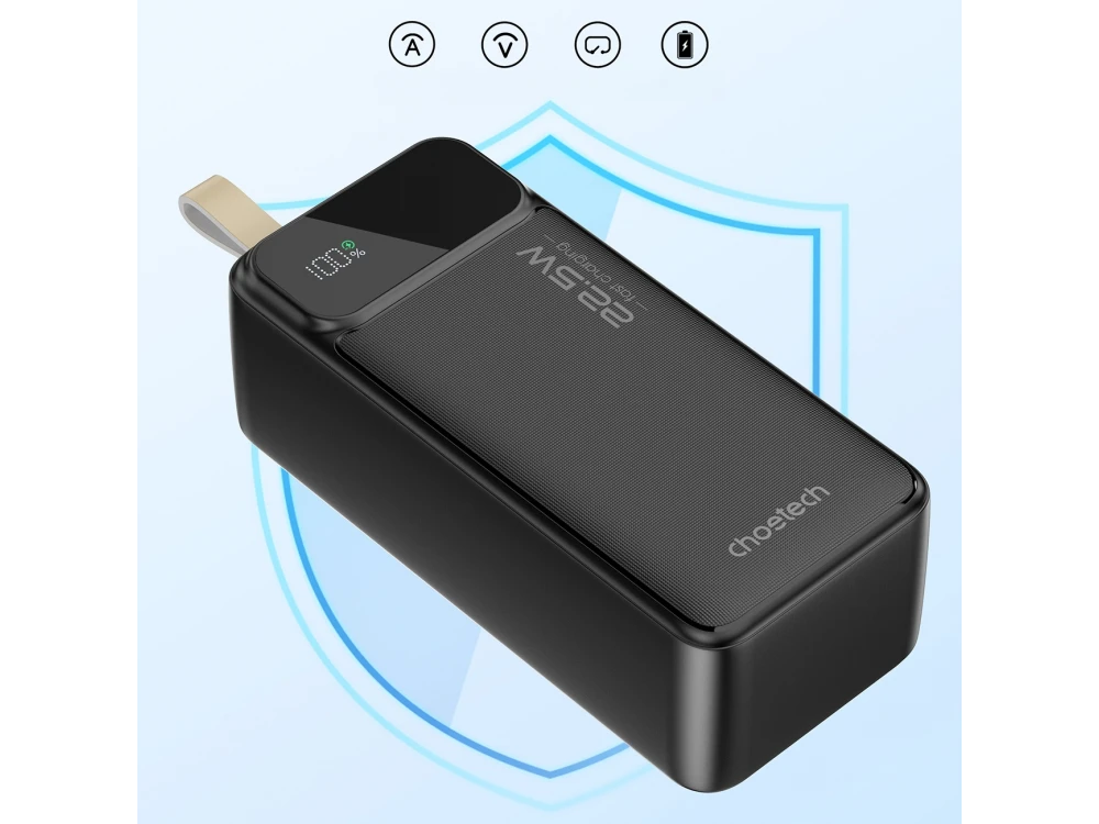 Choetech B731 40000 22.5W PD USB-C Power Bank 40.000mAh Power Delivery & QC3.0, με LED display, Black